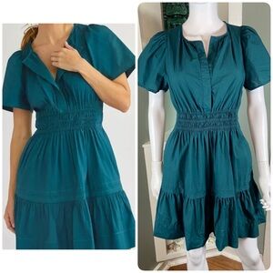 Anthropologie Somerset Poplin Dark Teal Green Cotton Mini Dress Small S